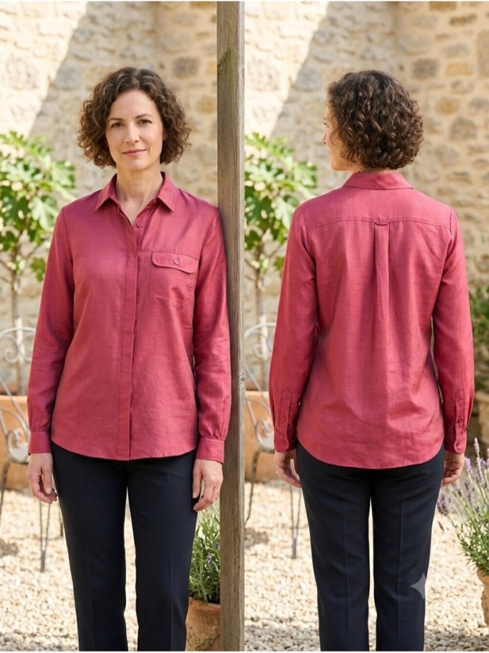 Vintage 80s Shapely Blouse Red Faux Silk Shantun Texture Button Up Workwear Sz 8